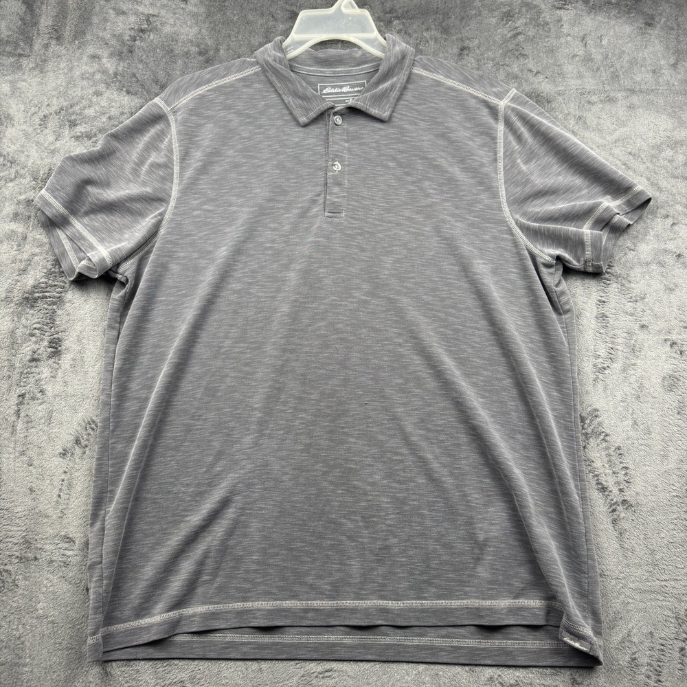 Eddie Bauer Polo Shirt Mens XL Active Grey Space Dye Short Sleeve Good